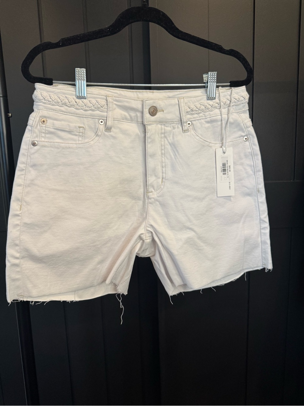 Tribal White Braided-Waist Denim Shorts
